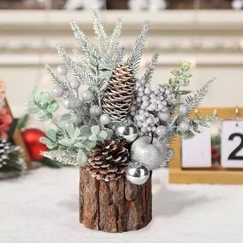 Маленькая искусственная рождественская елка с украшениями из сосновых шишек и ягод для дома, комнаты, зимы, дома, улицы, новогоднего украшения для вечеринки красный