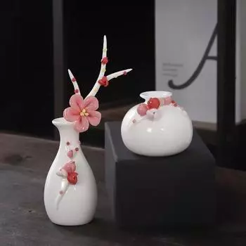 Маленькая изысканная ваза для цветов сливы, гидропонная керамическая ваза, ручная работа, рельефная цветочная мини-ваза, цветочные украшения