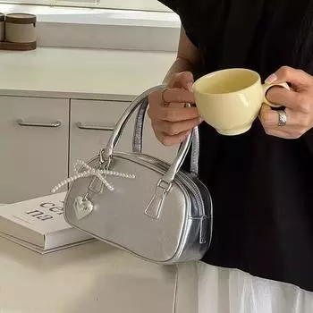 Маленькая карманная сумка женская изящная сумка Crossover Bowling Bag Boston Pillow Bag серебряный