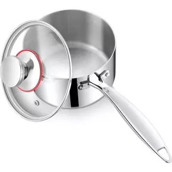 Маленькая кастрюля емкостью 1 кварта, трехслойная кастрюля для молочного соуса из нержавеющей стали со стеклянной крышкой, кухонная индукционная посуда для приготовления тушения, которую можно мыть в посудомоечной машине 16CM