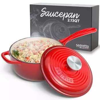 Маленькая кастрюля Segretto Cookware с квартой Rosso Sauce Pot с ручкой и крышкой Lid, 2.13 (Градиент красный) Сохраняйте холод, облегайте