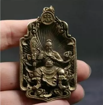 Маленькая китайская бронзовая антиквариат Гуань Гун Юй, статуя воина-бога, держащего нож