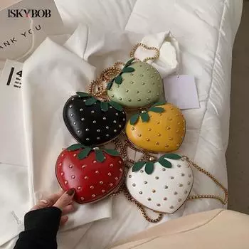 Маленькая клубничная сумка через плечо в форме сердца, мини-модная женская сумка на плечо с цепочкой, женская сумка-клатч, 14x12x6 см чёрный