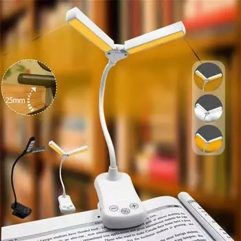 Маленькая книжная подсветка с двойной головкой, трехкнопочная музыкальная подсветка, зажим для защиты глаз, книжная подсветка, лампа для чтения 11.6x7.1x5.3cm чёрный