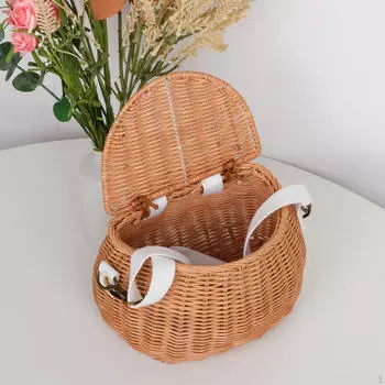 Маленькая корзина для рюкзака, плетеная передняя корзина для велосипеда, 2 в 1, ротанг с крышкой, сумка через плечо, мини-руль