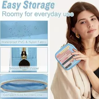 Маленькая косметичка большой емкости на молнии, легкая водонепроницаемая дорожная косметичка, косметический органайзер синий