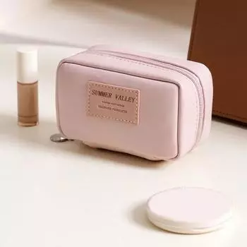 Маленькая косметичка из искусственной кожи с несколькими отделениями на молнии, портативная однотонная дорожная косметичка для губной помады, дорожные принадлежности розовый