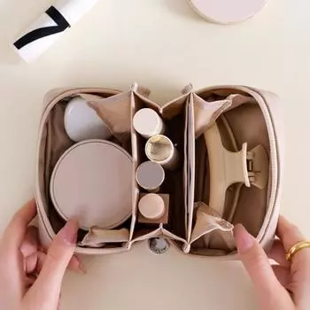 Маленькая косметичка из искусственной кожи с несколькими отделениями на молнии, портативная однотонная дорожная косметичка для губной помады, дорожные принадлежности серебряный