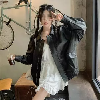 маленькая кожаная куртка в стиле ароматерапии, короткое пальто, новая осенне-зимняя американская кожаная куртка, верхняя одежда на весну и осень M чёрный