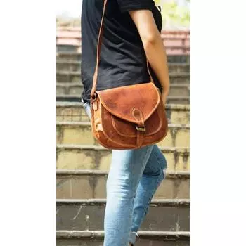 Маленькая кожаная сумка через плечо в стиле ретро ручной работы Сумка в стиле бохо Коричневый женский кошелек 9 x 11 in коричневый