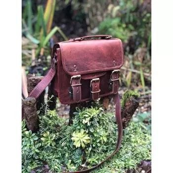 Маленькая кожаная сумка, детская сумка размером 7 x 9 дюймов с ручкой, кожаная сумка через плечо, маленькая кожаная сумка в традиционном стиле, симпатичная сумочка. 9 x 7 x 3 in коричневый