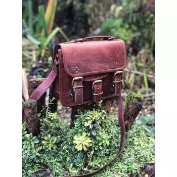 Маленькая кожаная сумка, детская сумка размером 7 x 9 дюймов с ручкой, кожаная сумка через плечо, маленькая кожаная сумка в традиционном стиле, симпатичная сумочка. 9 x 7 x 3 in коричневый