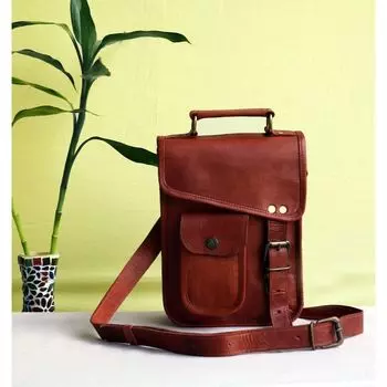 Маленькая кожаная сумка-саквояж ручной работы, сумка для iPad, офисная сумка, подарок для мужчин и женщин, потертая сумка через плечо 9 X 7 X 2.5 inches