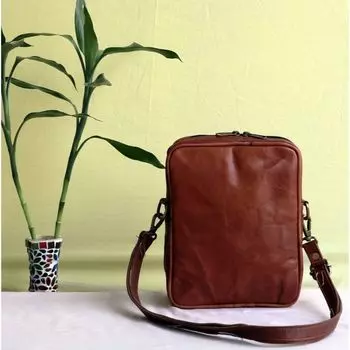 Маленькая кожаная сумка-саквояж ручной работы, сумка для iPad, офисная сумка, подарок для мужчин и женщин, потертая сумка через плечо 9 X 7 X 2.5 inches