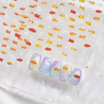 Маленькая красная рыбка, желе, летняя золотая рыбка, карп, океан, пляж, русалка, море, блестящий маленький кои, мягкие рельефные наклейки для дизайна ногтей, маникюрные наклейки