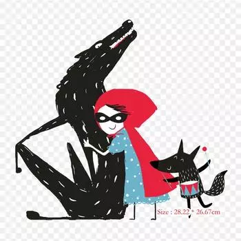 Маленькая Красная Шапочка и Маленькая Красная Шапочка, большие плохие железные нашивки для одежды, наклейки с аппликацией на одежду, термочувствительная нашивка на заказ