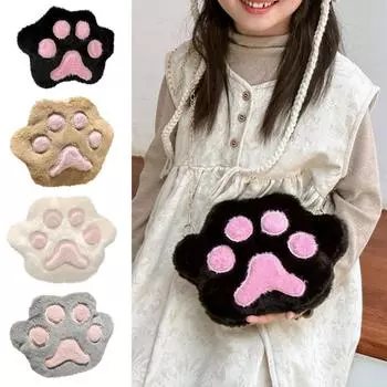 Маленькая круглая сумка с изображением мохнатого медведя, контрастного цвета, для девочек, сумка через плечо с цепочкой One Size чёрный