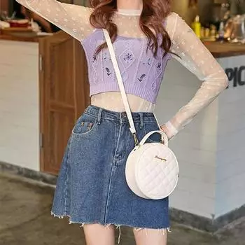 Маленькая круглая сумка в стиле ретро чёрный