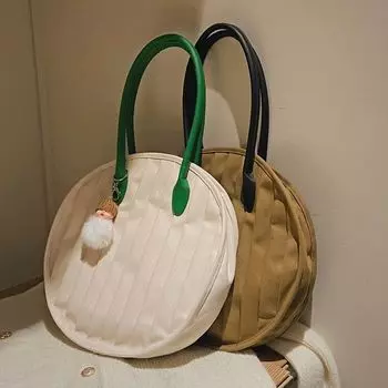 Маленькая круглая сумка женская холщовая сумка большой вместимости женская плиссированная сумка круглая сумка-тоут подмышкой на одно плечо белый