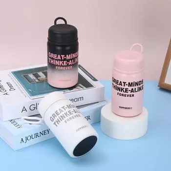 Маленькая круглая термокружка с простыми буквами, симпатичная портативная мини-кружка для детей и школьников, кружка для воды 350ML