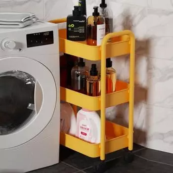 Маленькая кухонная тележка, многоуровневая стойка для хранения с колесами, мобильные стеллажи, многофункциональная бытовая тележка для пола в ванной комнате