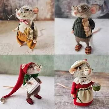 Маленькая кукла-мышь своими руками Рождественская валяная мышь из иглы Украшения для творчества Валяная мышь из иглы Милая валяная мышь из иглы Ручная работа Шерстяной валяный мышонок