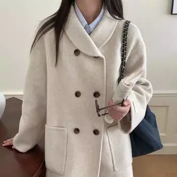 Маленькая куколка с круглым вырезом, новое зимнее двубортное шерстяное пальто средней длины с воротником-стойкой, женское свободное и тонкое пальто S