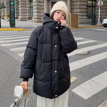 Маленькая куртка из хлопка-пуховика женская зимняя большого размера свободная корейская версия хлопковая утепленная одежда куртка-хлеб куртка S чёрный