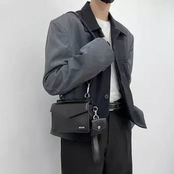 Маленькая квадратная сумка через плечо для мужчин, сумка через плечо, элитная пригородная сумка, нишевый дизайн, японский стиль, модно чёрный