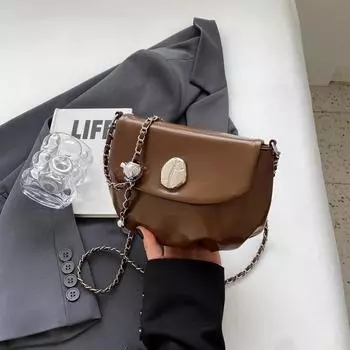 Маленькая квадратная сумка через плечо с цепочкой для женщин, коричневая, ретро, универсальная, высококачественная, сумка через плечо для мобильного телефона, новая