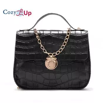 Маленькая квадратная сумка Cosy Up с крокодиловым узором, сумка через плечо для мобильного телефона, сумка через плечо, сумка на цепочке для женщин 18.5x13.5x5cm чёрный