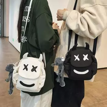 Маленькая квадратная сумка для пары, сумка через плечо для студентов чёрный