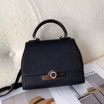 Маленькая квадратная сумка из коровьей кожи первого слоя, новая круглая пряжка, откидная сумка, универсальная сумка через плечо, простая сумка через плечо, женская сумка из натуральной кожи 20x8x16cm чёрный