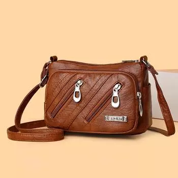 Маленькая квадратная сумка, многослойная женская сумка, ретро, большая вместительная сумка через плечо для мам коричневый