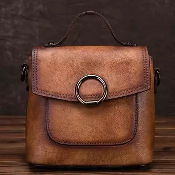 Маленькая квадратная сумка на одно плечо из коровьей кожи Баотоу, простая повседневная сумка в стиле ретро 18*9*16 коричневый