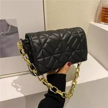 Маленькая квадратная сумка на одно плечо в иностранном стиле 2024 года, новая модная тенденция, сумка-цепочка, повседневная сумка на плечо с текстурой цвета конфет чёрный