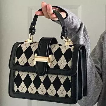 Маленькая квадратная сумка, новая черная клетчатая сумка, сумка Niche Design, сумка через плечо для женщин