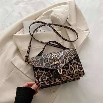 Маленькая квадратная сумка с леопардовым принтом, модная маленькая сумка, иностранный стиль, простая трендовая сумка через плечо, повседневная женская сумка-мессенджер коричневый