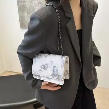 Маленькая квадратная сумка с принтом бабочки женская сумка 2024 новая модная сумка-мессенджер темперамент простая сумка цепочка сумка для мобильного телефона