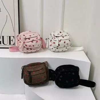 Маленькая квадратная сумка с принтом из вельвета, летняя, новая, через плечо, сумка из холщовой ткани клубничного цвета, повседневная, простая, модная сумка