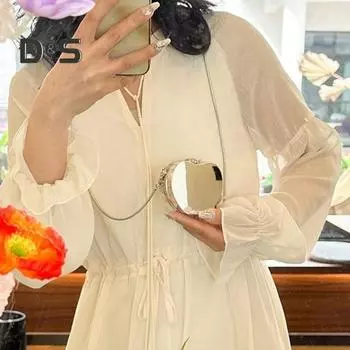 Маленькая квадратная сумка с тонким ремешком и глянцевой поверхностью, портативная геометрическая сумка для хранения помады с двойным зеркалом, стилизованная под организацию фотографий A