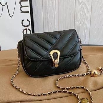 Маленькая квадратная сумка с вышитой нитью и цепочкой, женская, весна 2024, новая модная сумка через плечо, текстурированная сумка-мессенджер чёрный