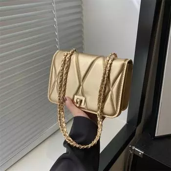 Маленькая квадратная сумка с вышитой нитью и цепочкой 2024 года, новая иностранная модная простая сумка-мессенджер, однотонная ретро-модная женская сумка через плечо чёрный