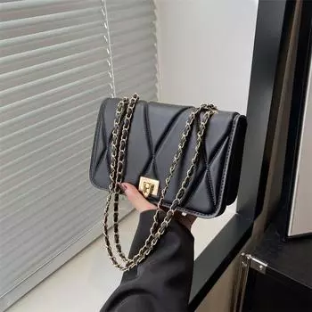 Маленькая квадратная сумка с вышитой нитью и цепочкой, модная простая сумка-мессенджер в иностранном стиле, однотонная ретро-трендовая женская сумка через плечо золотой