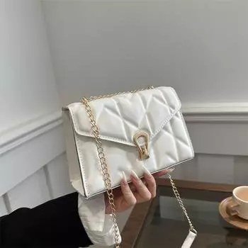 Маленькая квадратная сумка с замком и углублением в форме ромба 2024 года, весенняя повседневная простая сумка-мессенджер в стиле ретро, модная корейская версия, однотонная сумка через плечо белый