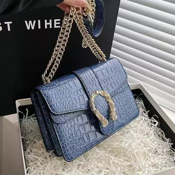 Маленькая квадратная сумка в западном стиле с каменным узором в стиле ретро, новая модная женская сумка через плечо с текстурой цепочки на одно плечо one size красный