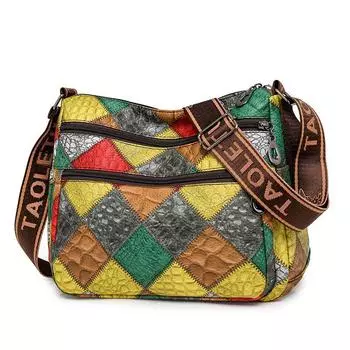 Маленькая квадратная сумка, женская мягкая кожаная сумка через плечо, цветная сумка для матери среднего возраста зелёный