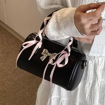 Маленькая квадратная сумка, женская сумка через плечо, черный бант, шелковый шарф, ремни, молния, искусственная кожа, модная сумка через плечо для отдыха