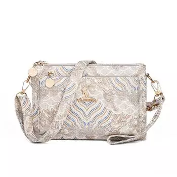 Маленькая квадратная женская сумка через плечо из мягкой кожи для мобильного телефона бежевый