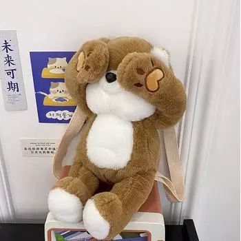 Маленькая лягушка кукла школьный ранец панда девочка сердце пушистая сумка мода плюшевый мультфильм рюкзак студент белый